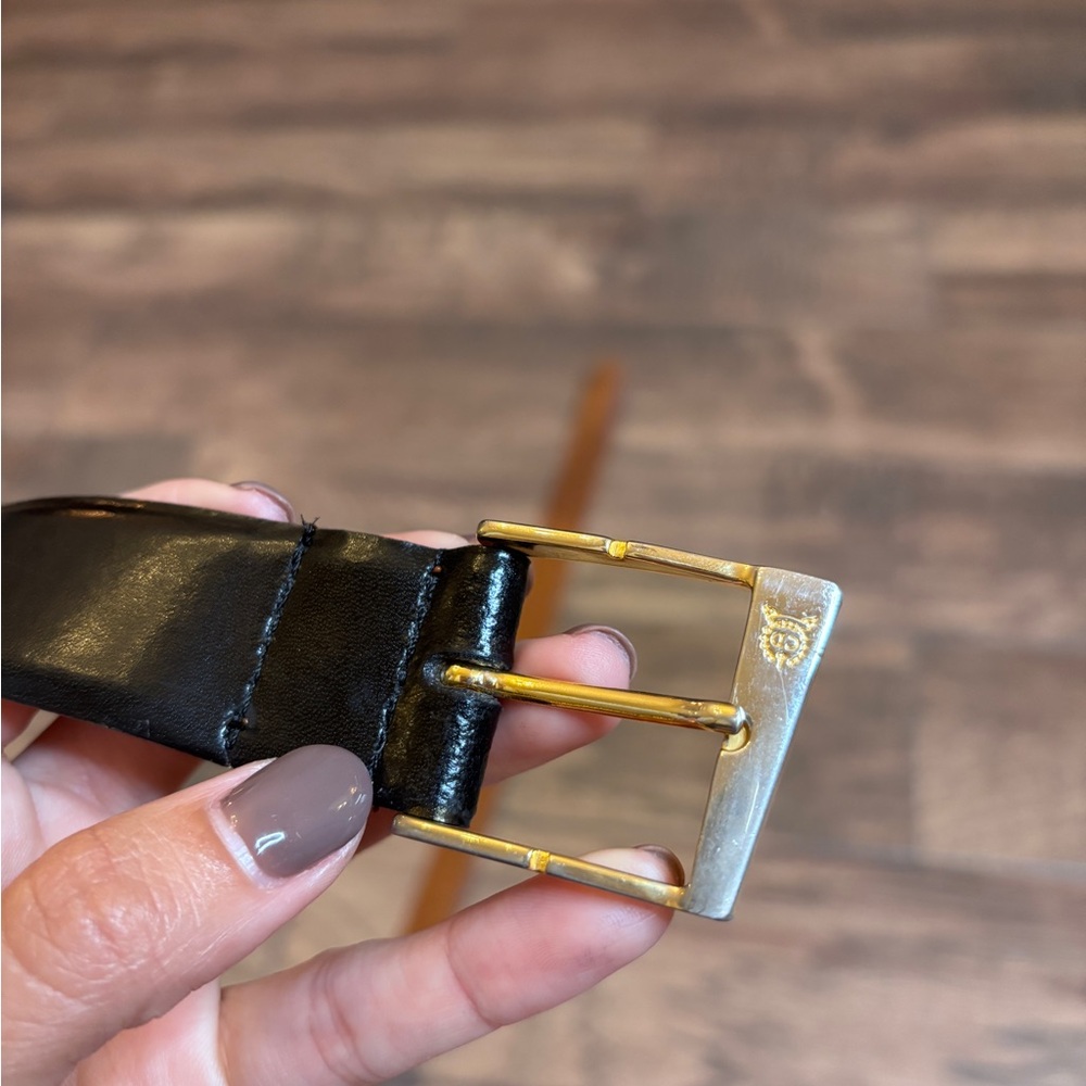 Christian Dior Black Split Leather Belt With Gold Buckle